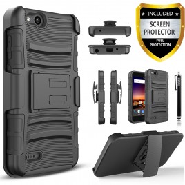 ZTE Blade Force Case, Dual Layers [Combo Holster] Case And Built-In Kickstand Bundled with [Premium Screen Protector] Hybird Shockproof And Circlemalls Stylus Pen (Black)